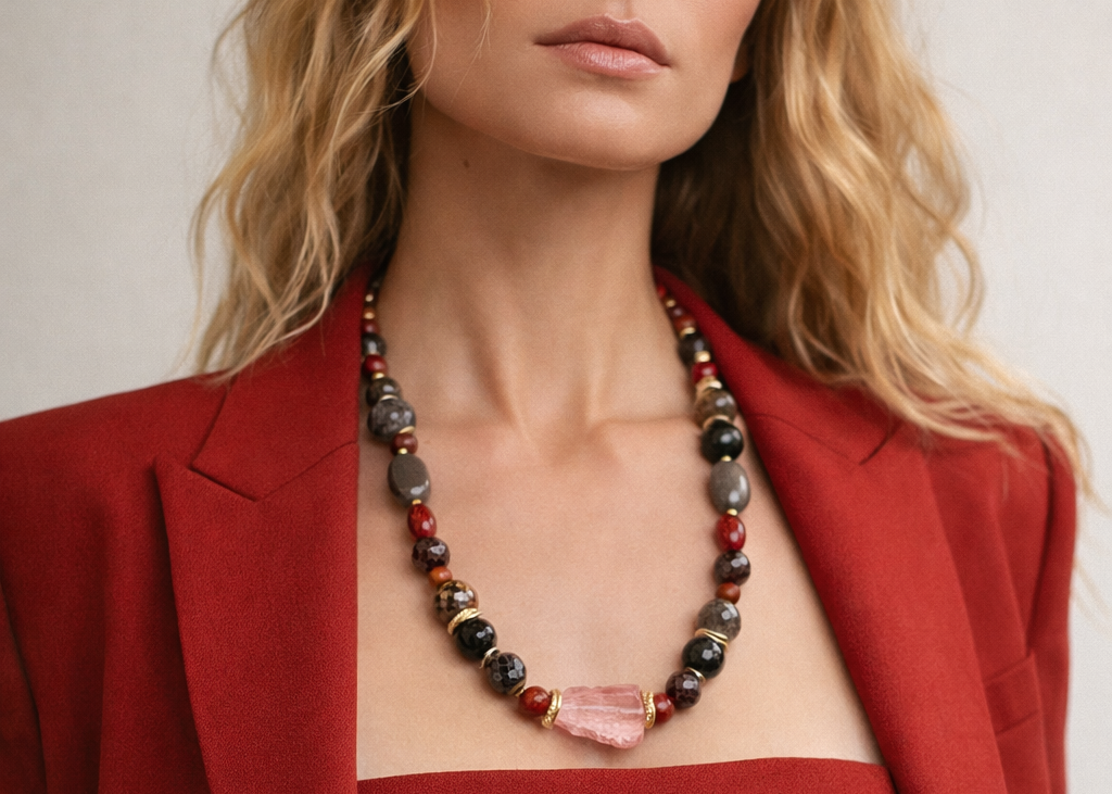 Mixed colors bead and raw rock.